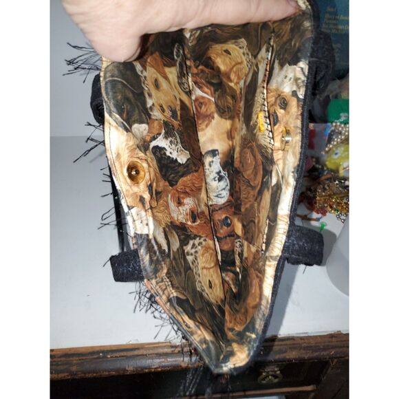 A Puppy Dog Pattern Satchel Purse Frilly Top Handle Beaded Quilted - Picture 12 of 15